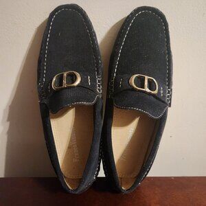 FRANCO VANUCCI men's shoes Loafers NEW navy-blue texture upper size 10.5